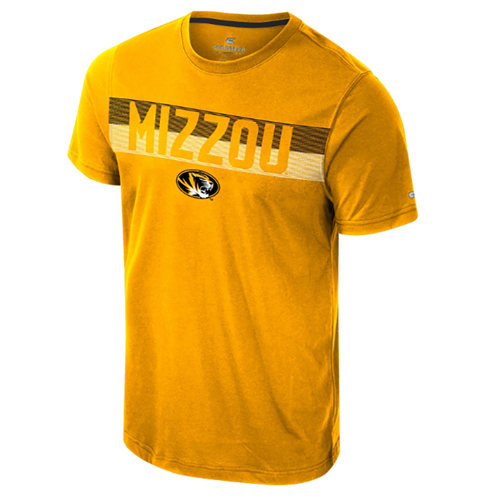 Gold 2 Color Stripes and Oval Tigerhead Mizzou Tee
