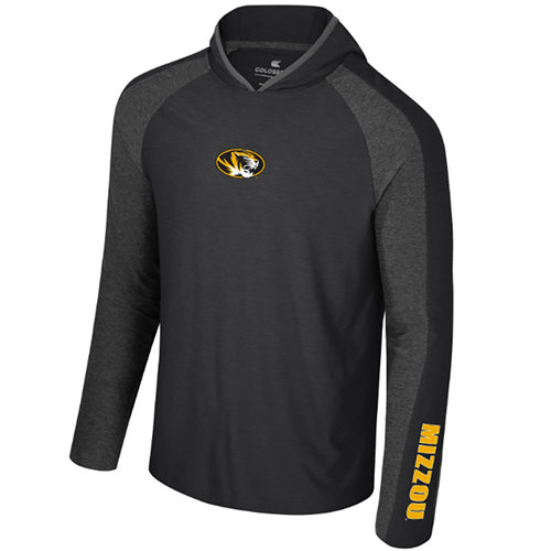 Black/Dark Grey Hooded Athletic Sweatshirt with Mizzou on Sleeve