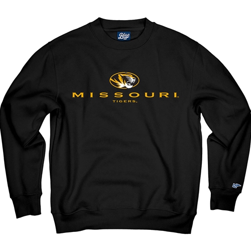 Missouri Oval Tigerhead Screenprint Full Chest Black Crew Neck Sweatshirt