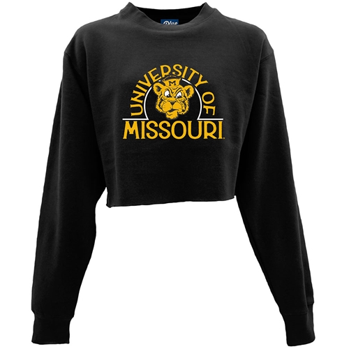 Black Univ of Missouri Beanie Cropped Juniors Crew Neck Sweatshirt