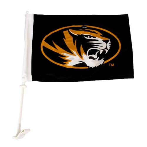 Mizzou Oval Tiger Head Black Car Flag