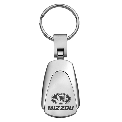 Silver Mizzou Teardrop Oval Tiger Head Keychain