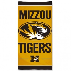 Mizzou Tigers Oval Tiger Head Black and Gold Beach Towel