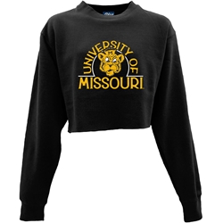 Black Univ of Missouri Beanie Cropped Juniors Crew Neck Sweatshirt