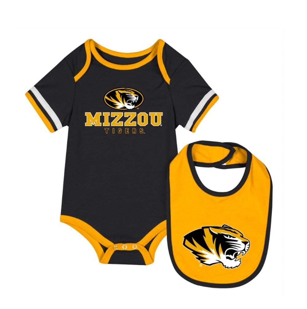 Black and Gold Mizzou Tiger Head Infant Onesie and Bib Set The Mizzou