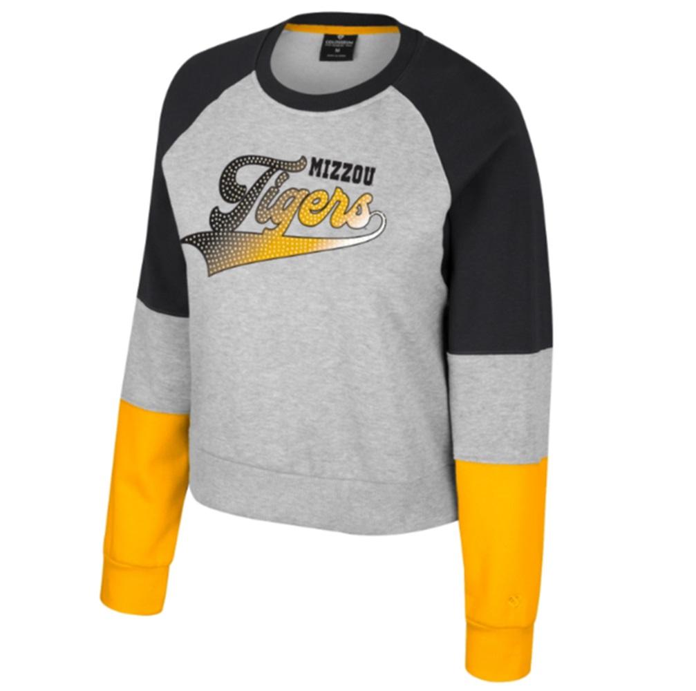 Mizzouロゴ入りColosseum XLウェア Grey and Back Colosseum Mizzou Tigers Rhinestone Scoop Neck