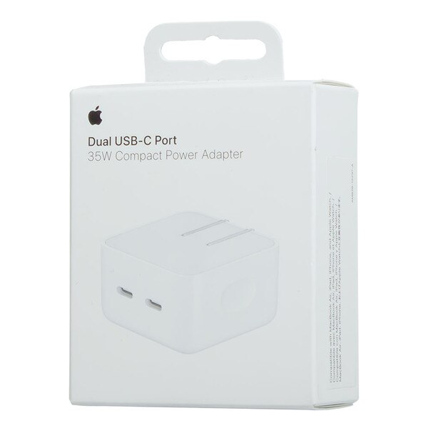 White Apple Compact 35W Dual USB-C Port Power Adapter | The Mizzou Store