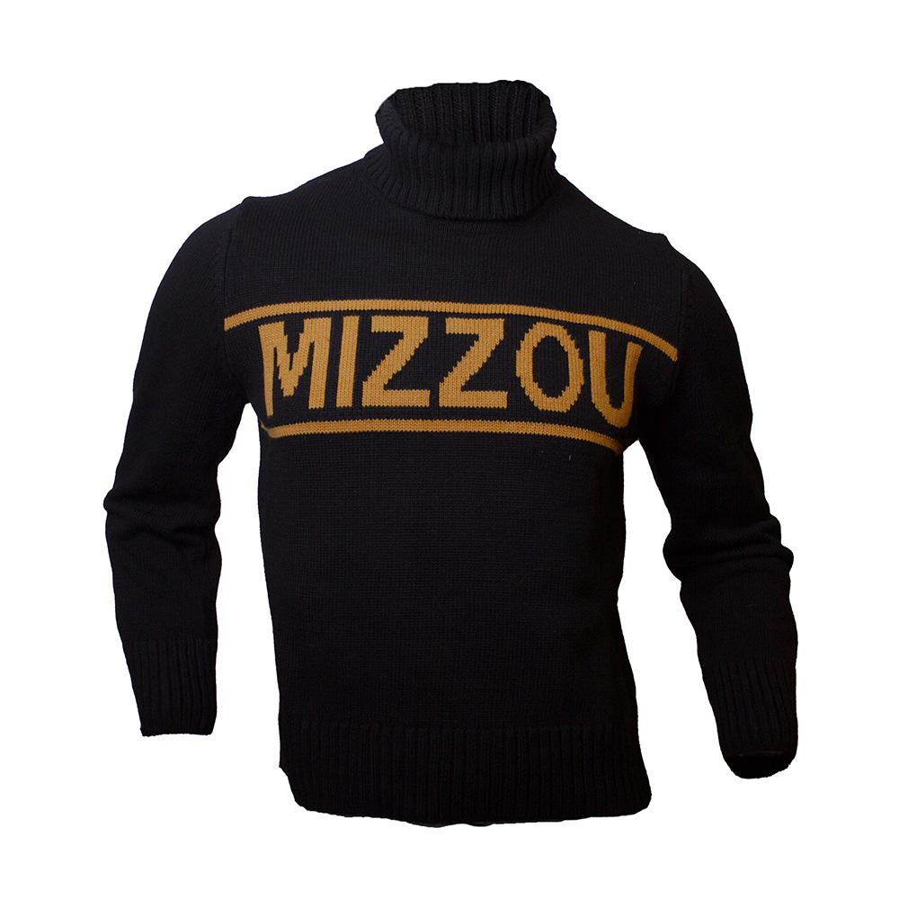 Black Gameday Social Mizzou Gold Lettering and Lines Turtleneck
