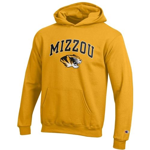 Mizzou Tiger Head Champion Youth Gold Hoodie The Mizzou Store