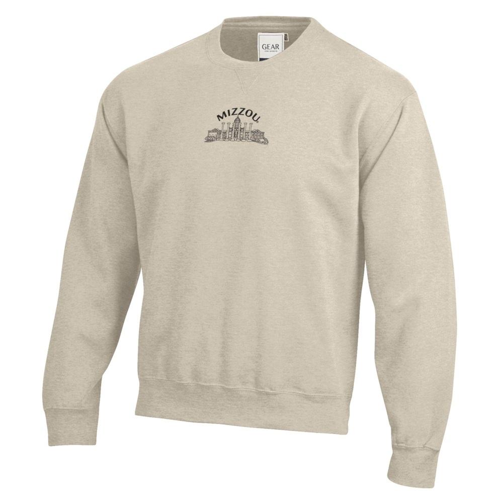 Oatmeal Embroidered Mizzou Columns Jesse Hall Crewneck Sweatshirt