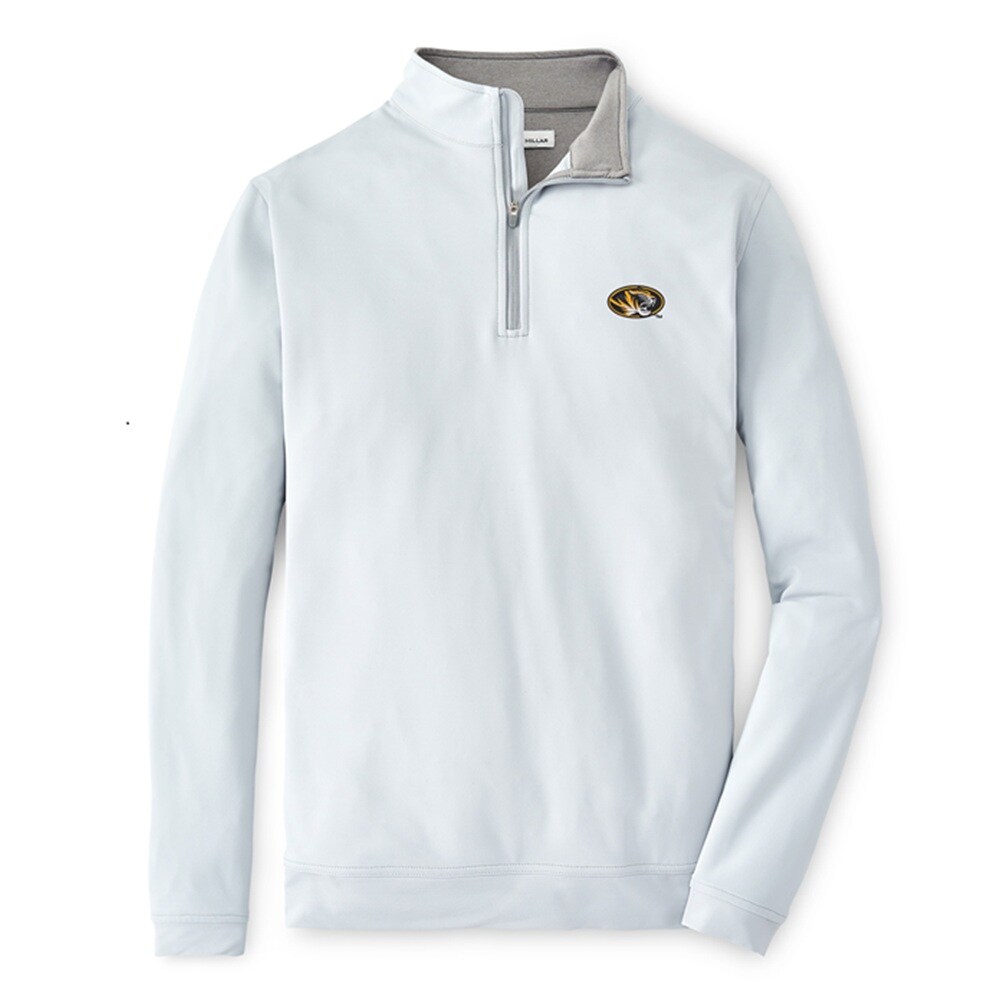Light Grey Peter Millar Oval Tiger Head 1/4 Zip Sweatshirt