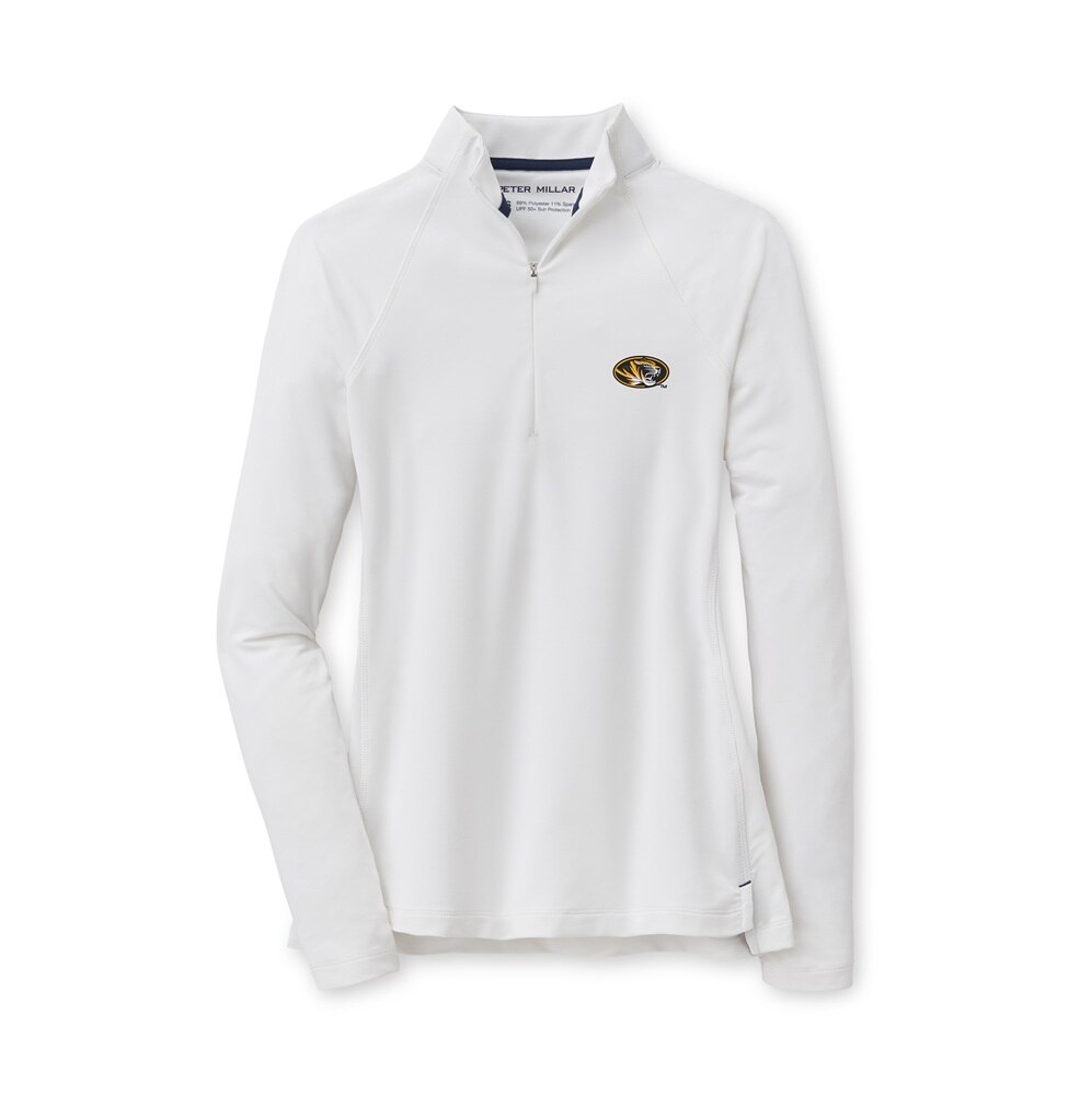トップス zechito MARYVALE Power Shoulder Sweat White Peter Millar Oval Tiger Head 1/4 Zip Sweatshirt | The Mizzou