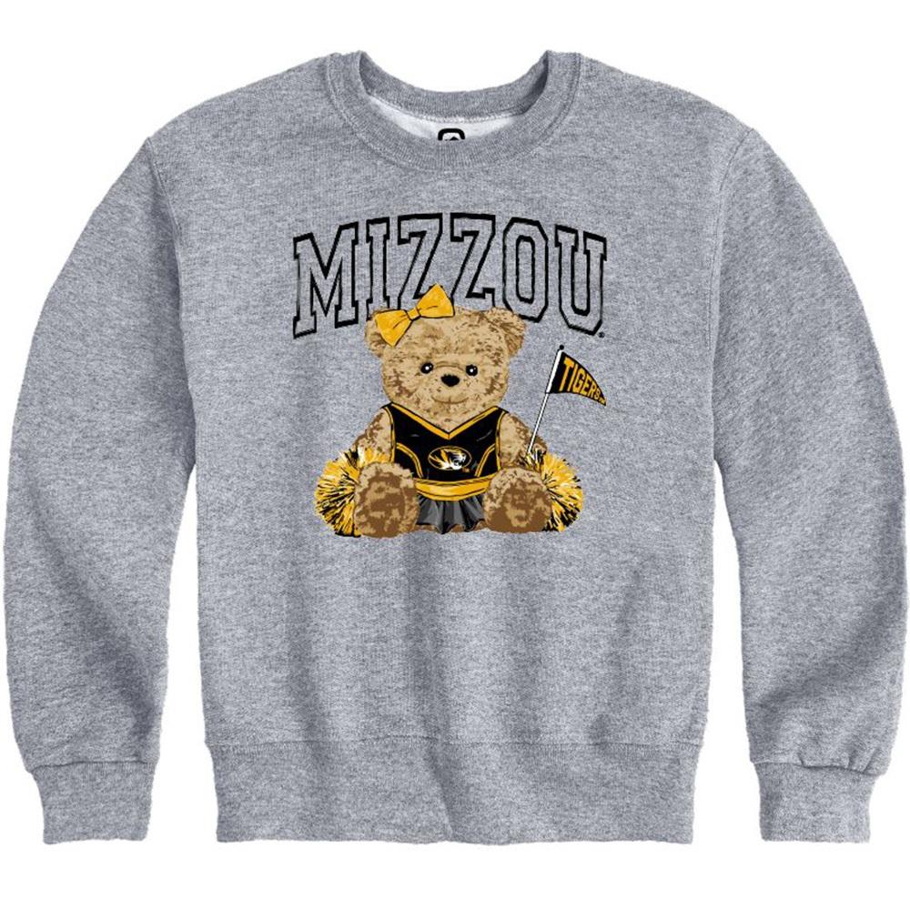 Dark Grey Mizzou Teddy Bear Youth Crew Neck Sweatshirt | The