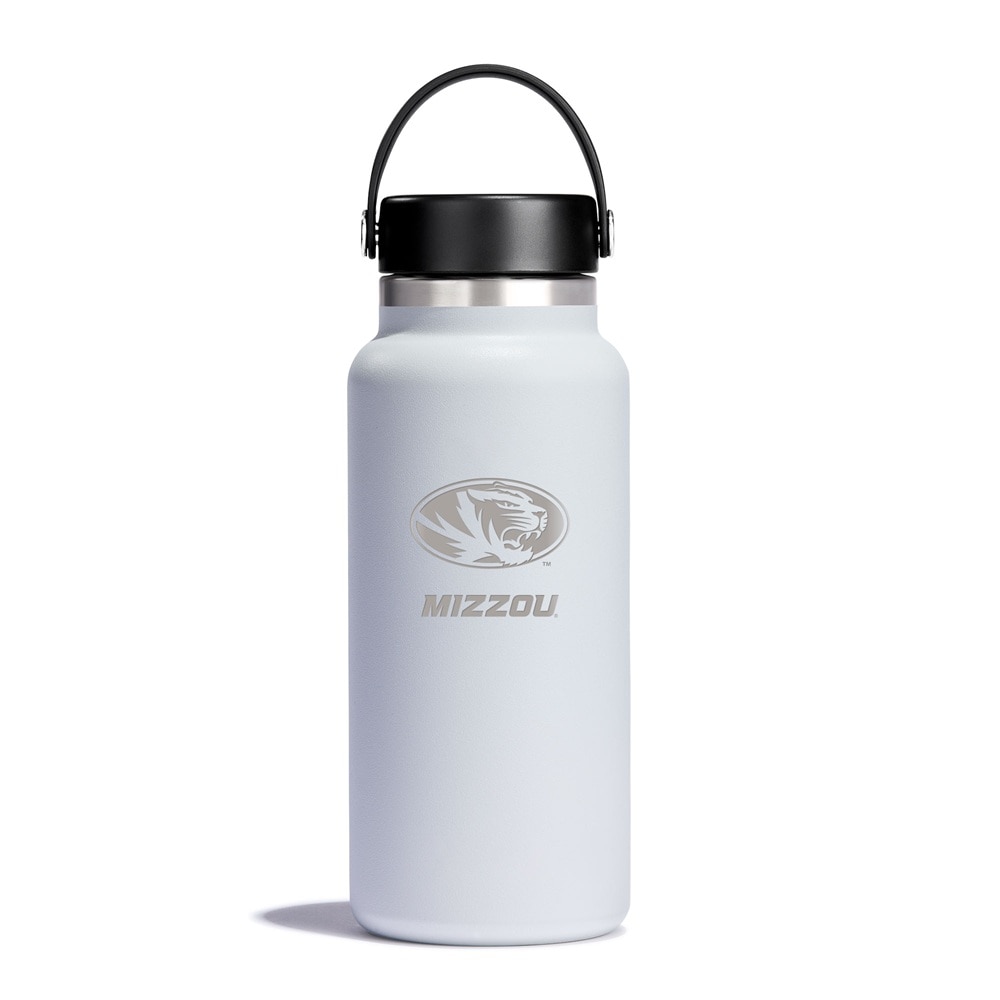White Engraved Mizzou Oval Tiger Head Flex Cap 32oz Hydroflask