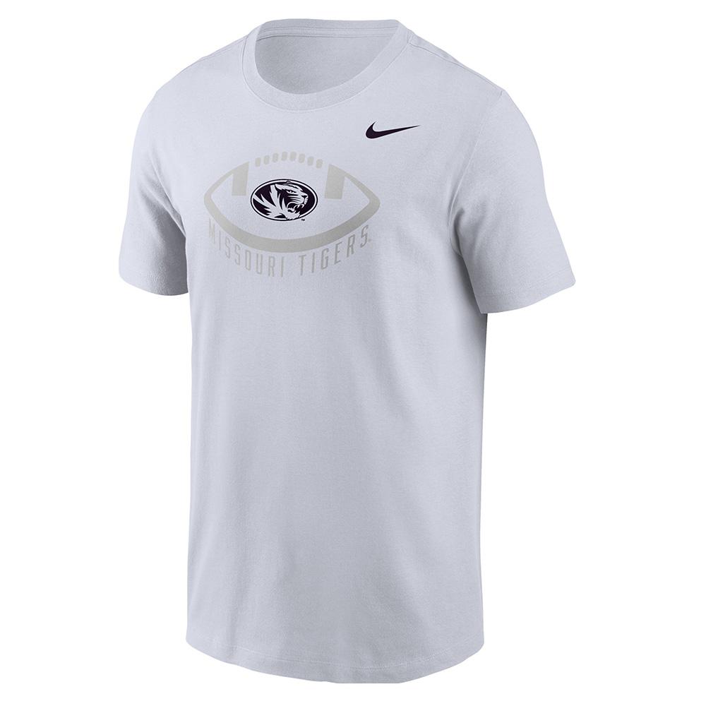 White Nike Missouri Tigers Football Outline Oval Tigerhead Cotton
