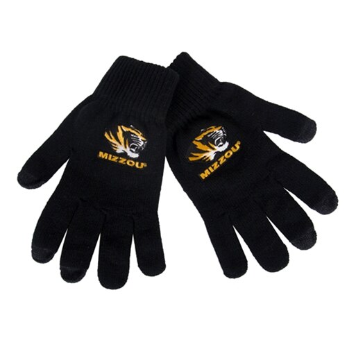 Mizzou Tiger Head UText Black Knit Gloves | The Mizzou Store