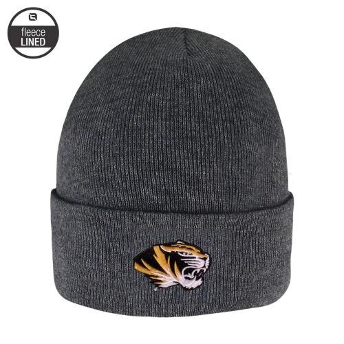 Mizzou Oval Tiger Head Cuffed Fleece Lined Grey Beanie | The